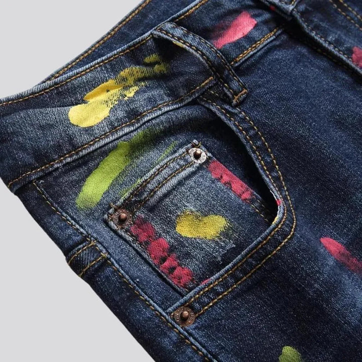 Paint-stains men's painted jeans