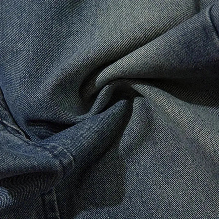 Medium-wash diagonal-stitching jeans