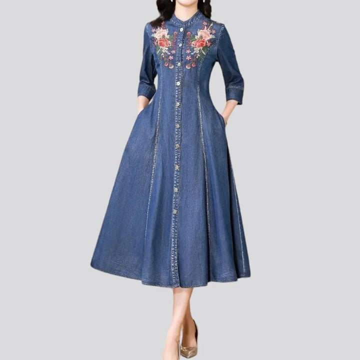 Embroidered women's jeans dress