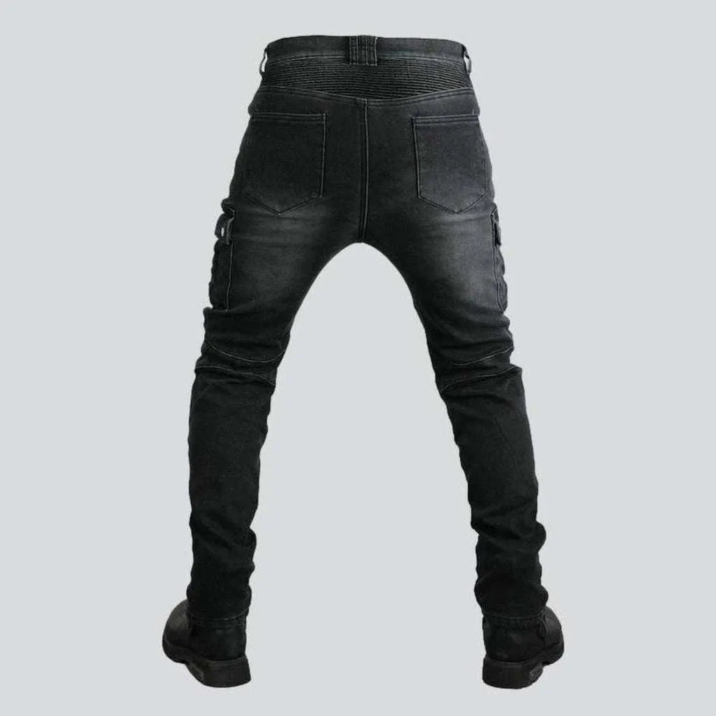 Sanded slim men's riding jeans