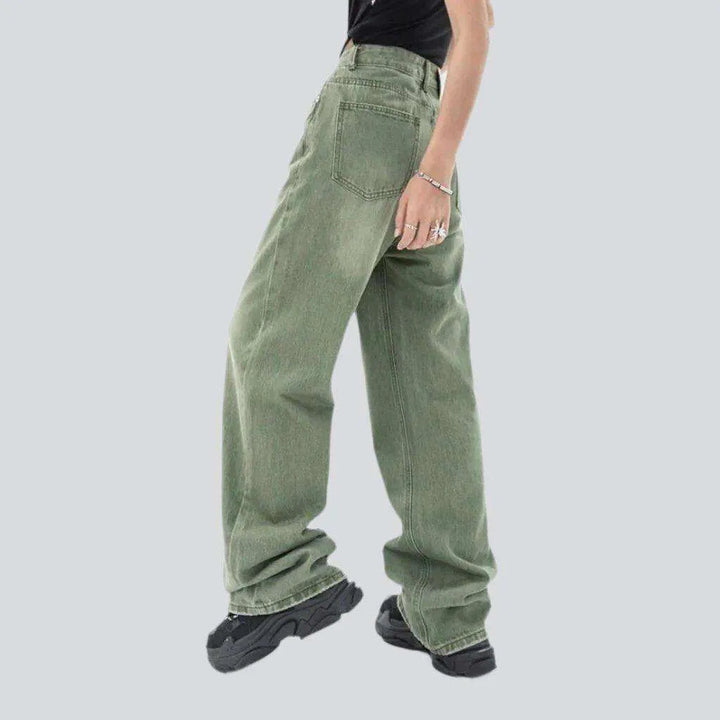 Vintage green baggy women's jeans