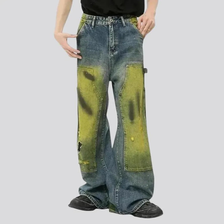 Artistic mid rise jeans for men