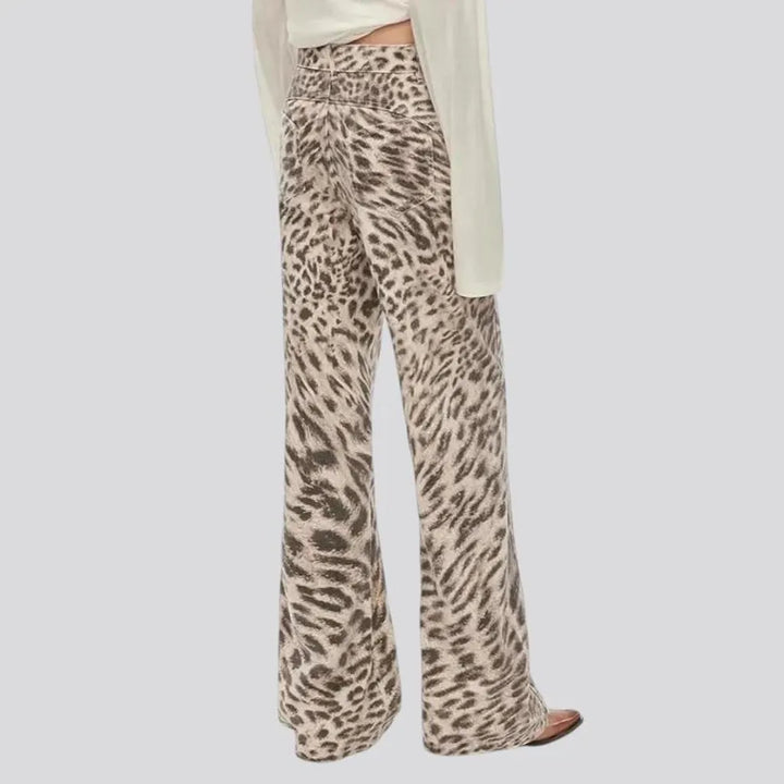 Trendy leopard print flowy women's jeans pants