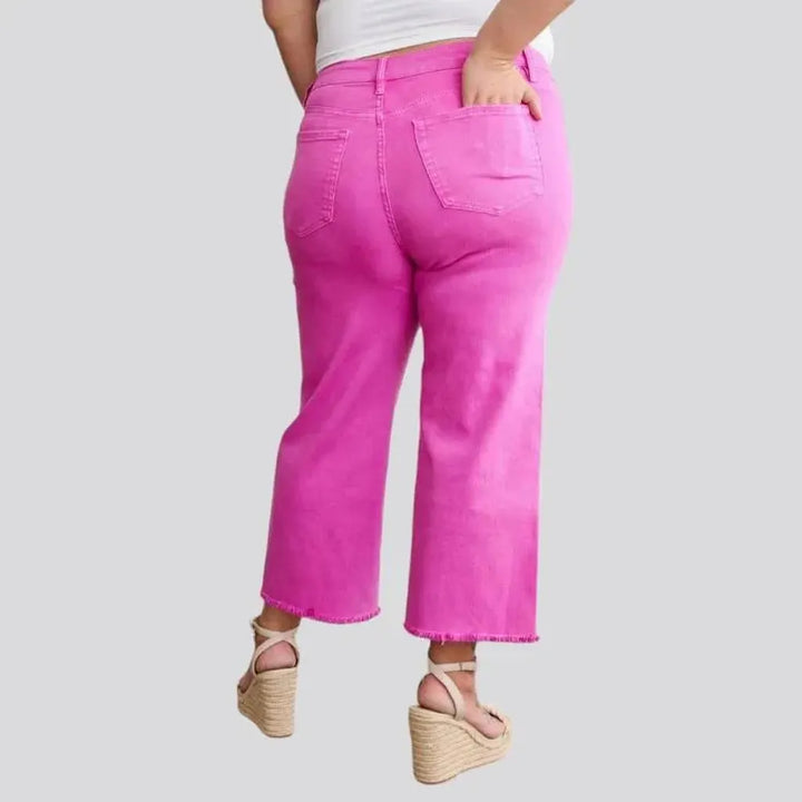 Cutoff-bottoms women's color jeans