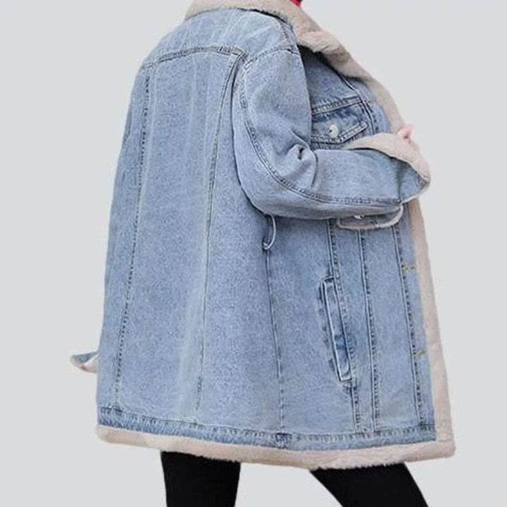 Mini denim coat with fur