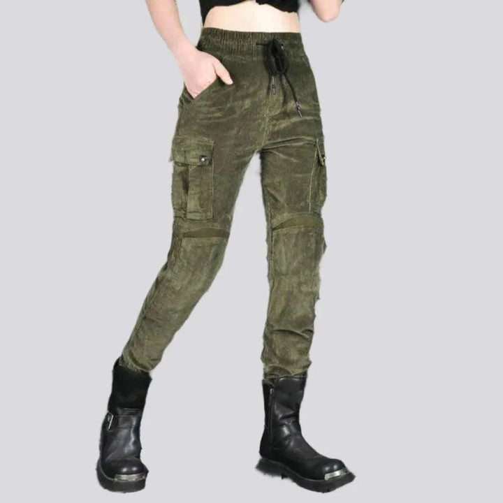 Color protective moto denim pants
 for ladies