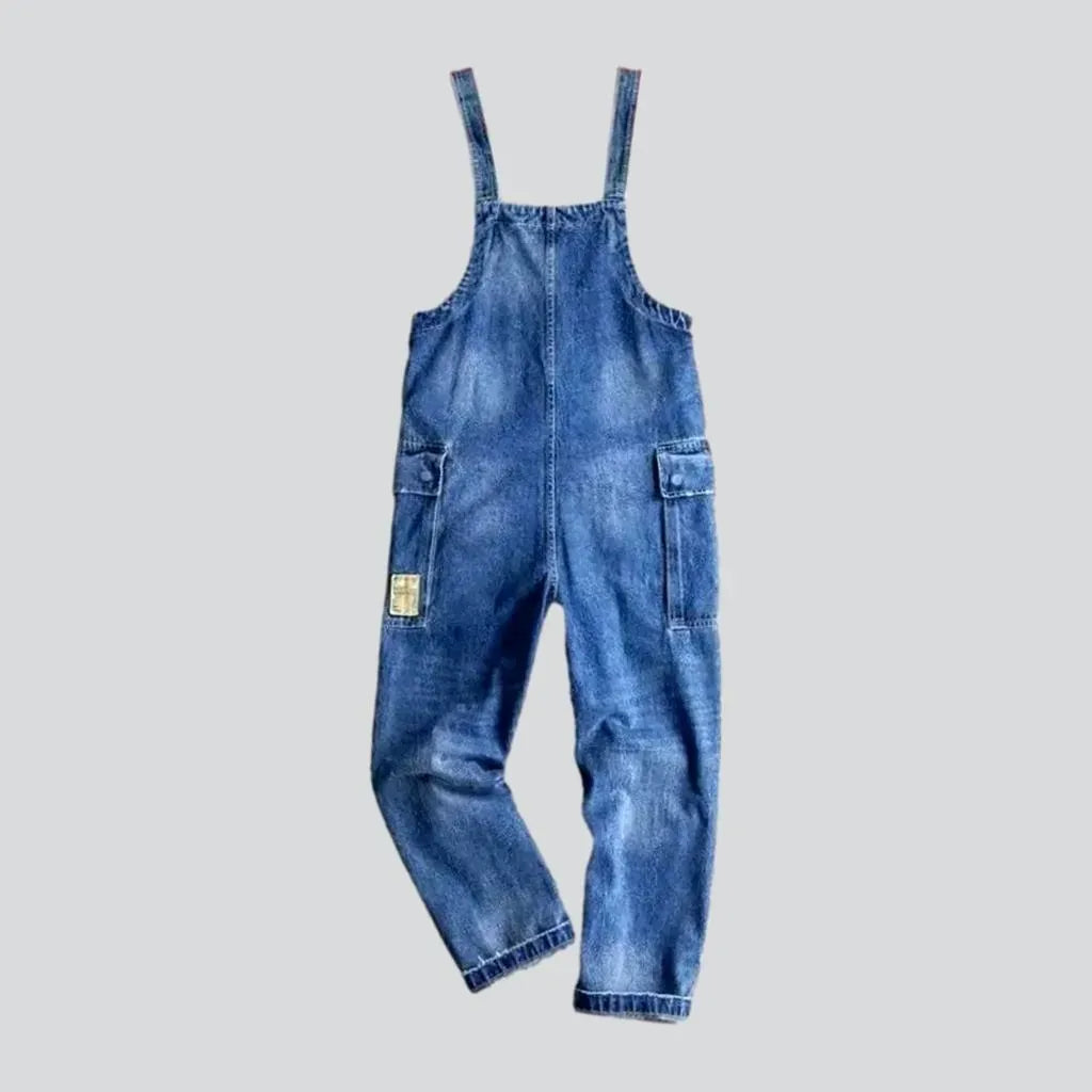 Distressed denim overall for men