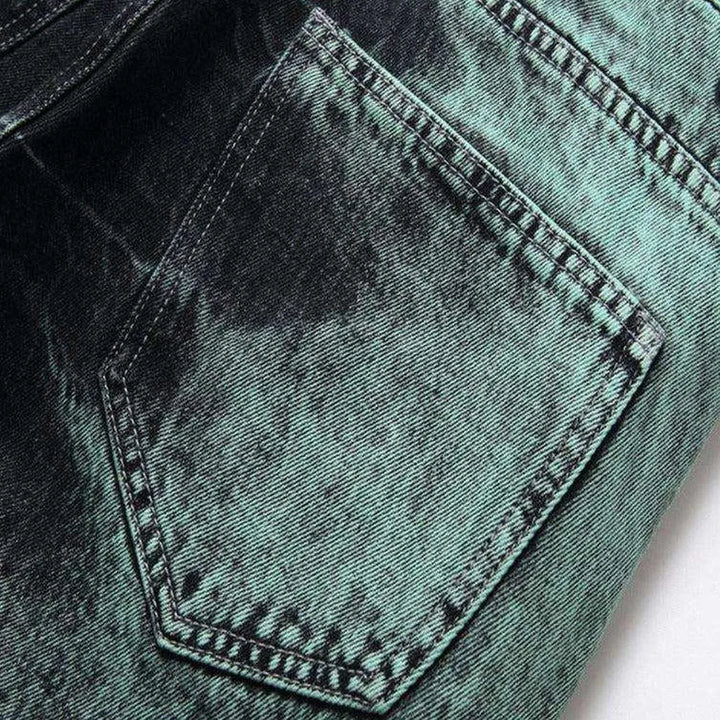 Green over-dyed jeans for men