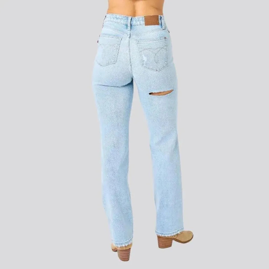 Straight distressed jeans
 for ladies