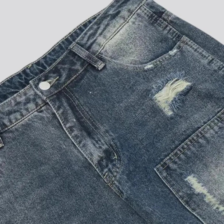 Baggy mid-waist distressed jeans for men