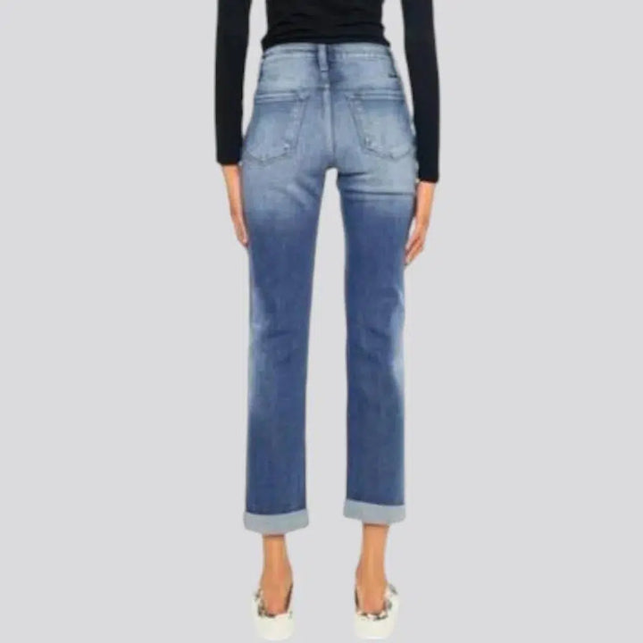 Mid-waist rolled-hem jeans for ladies