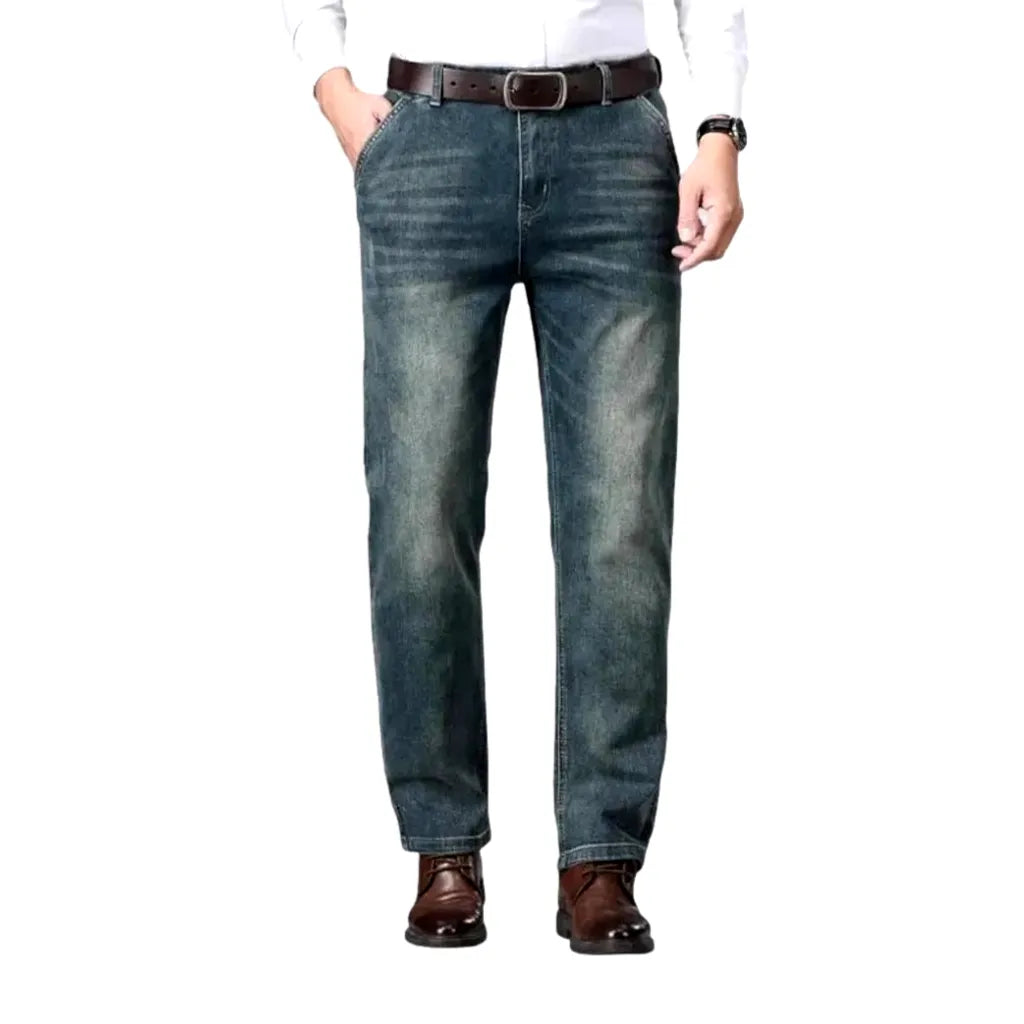 Sanded Vintage Tapered Men's Jeans - Blue