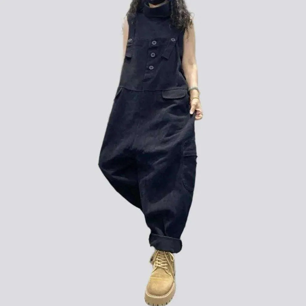 Dark baggy women's jeans overall