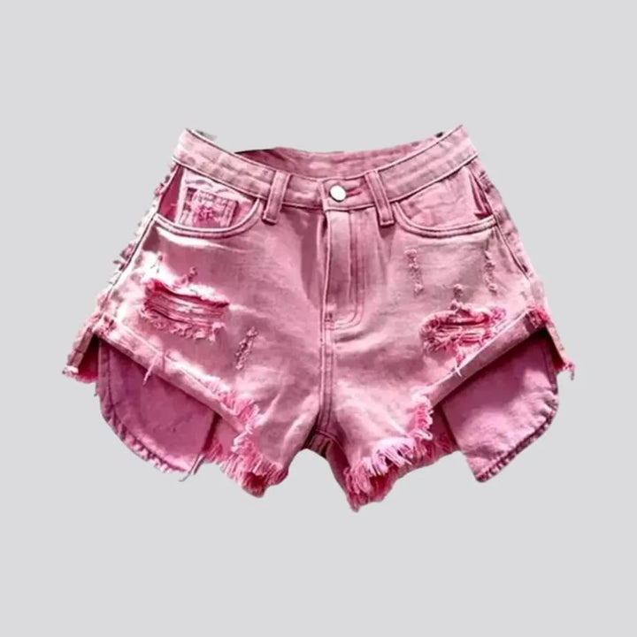 Grunge mid-waist denim shorts for women