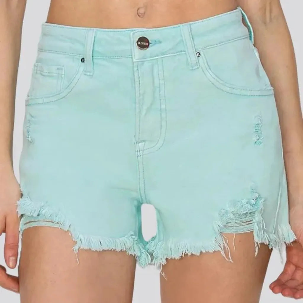 Frayed-hem grunge denim shorts for women