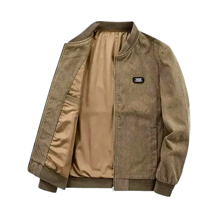 Casual Regular Fit Men's Denim Bomber Jacket - Sand