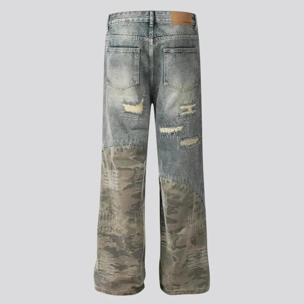 Retro patchwork camo men's jeans