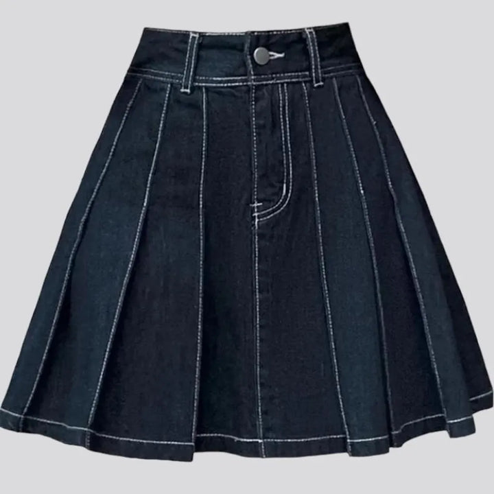 Flare pleated jeans skirt