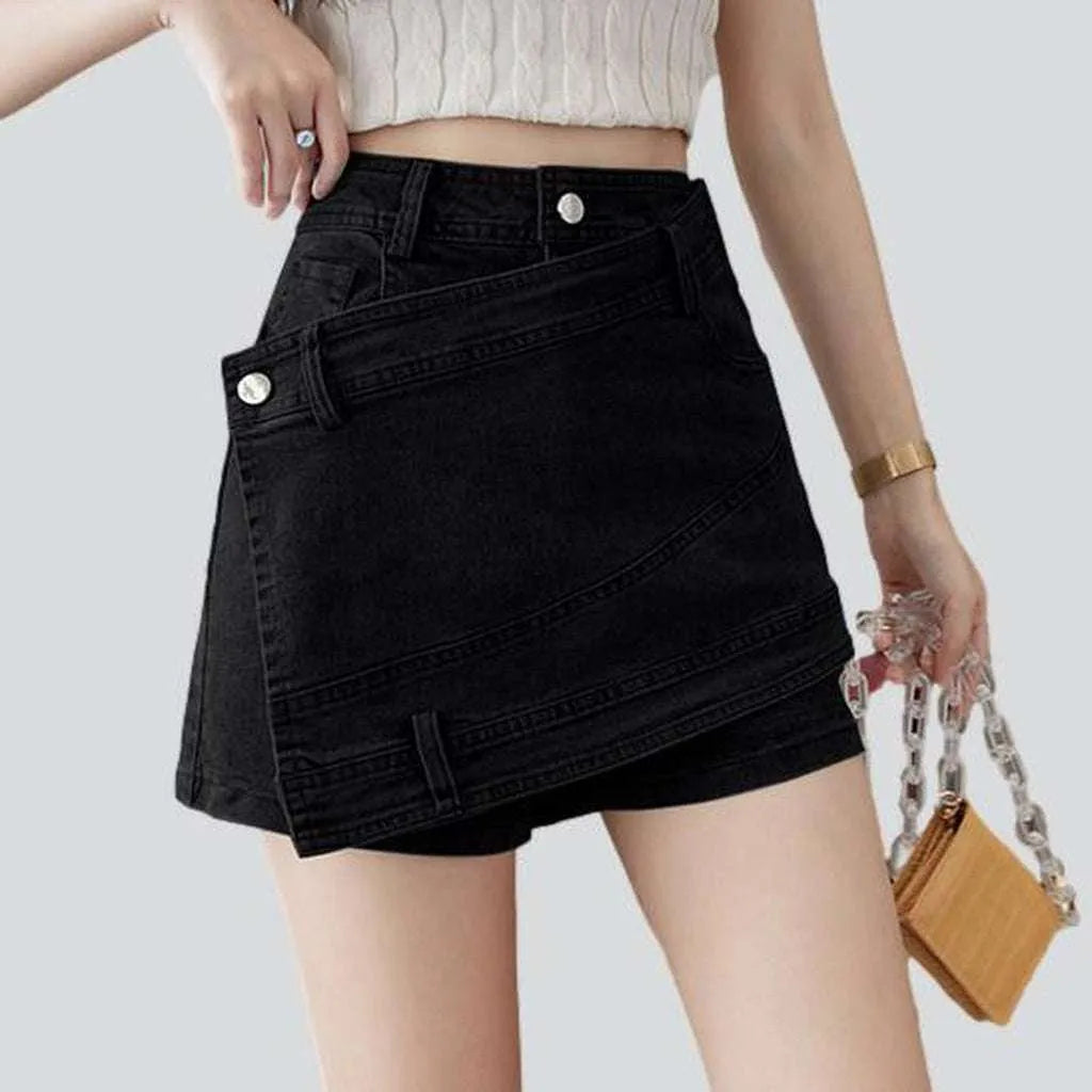 Asymmetric mini women's denim skort