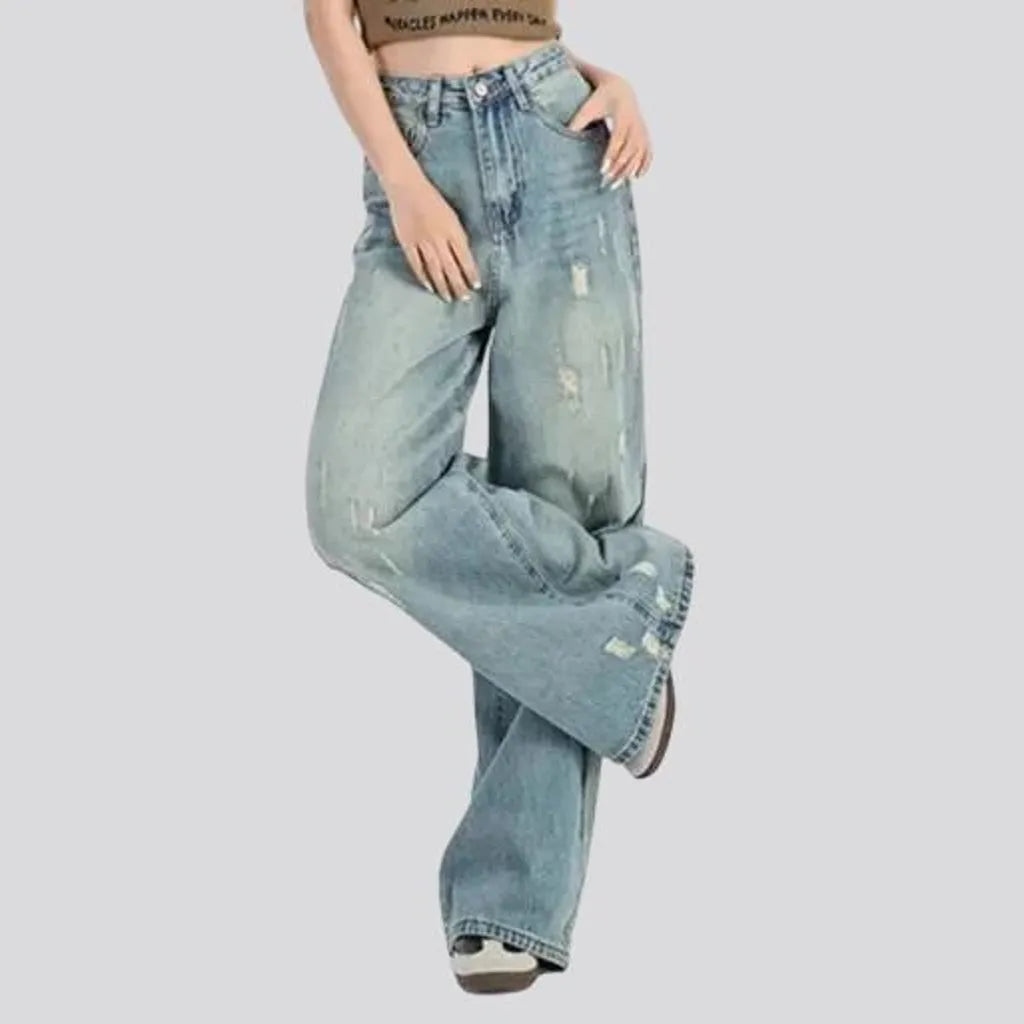 Boho style sanded jeans for ladies