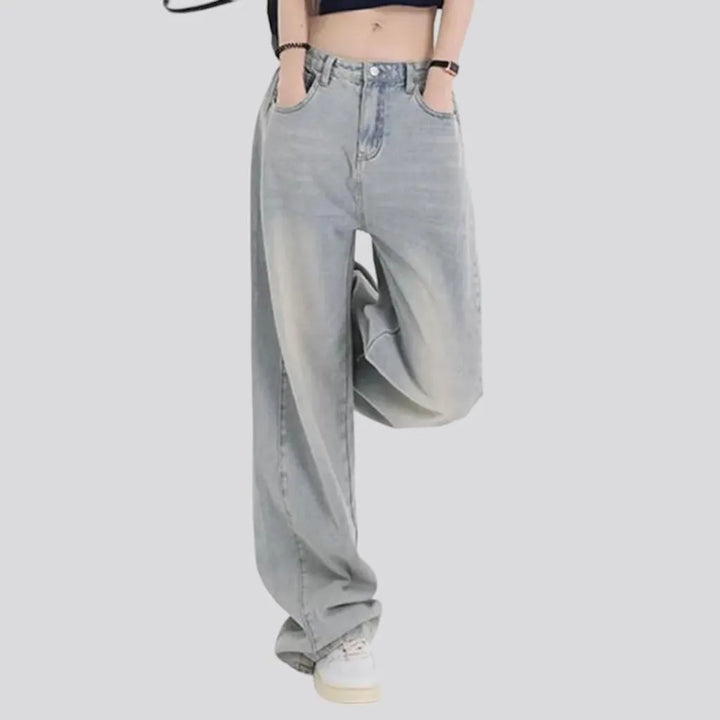 Floor-length women's whiskered jeans