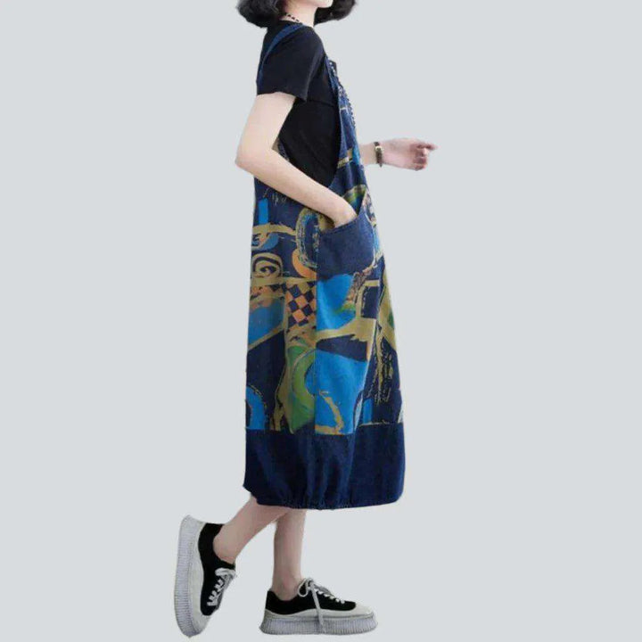 Stylish painting print denim dress