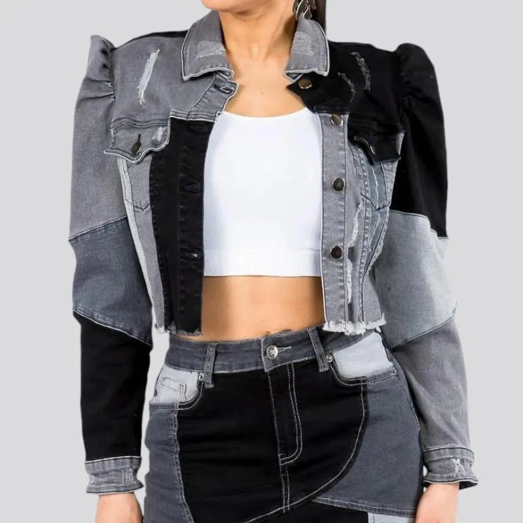 Boho chic distressed denim jacket for women