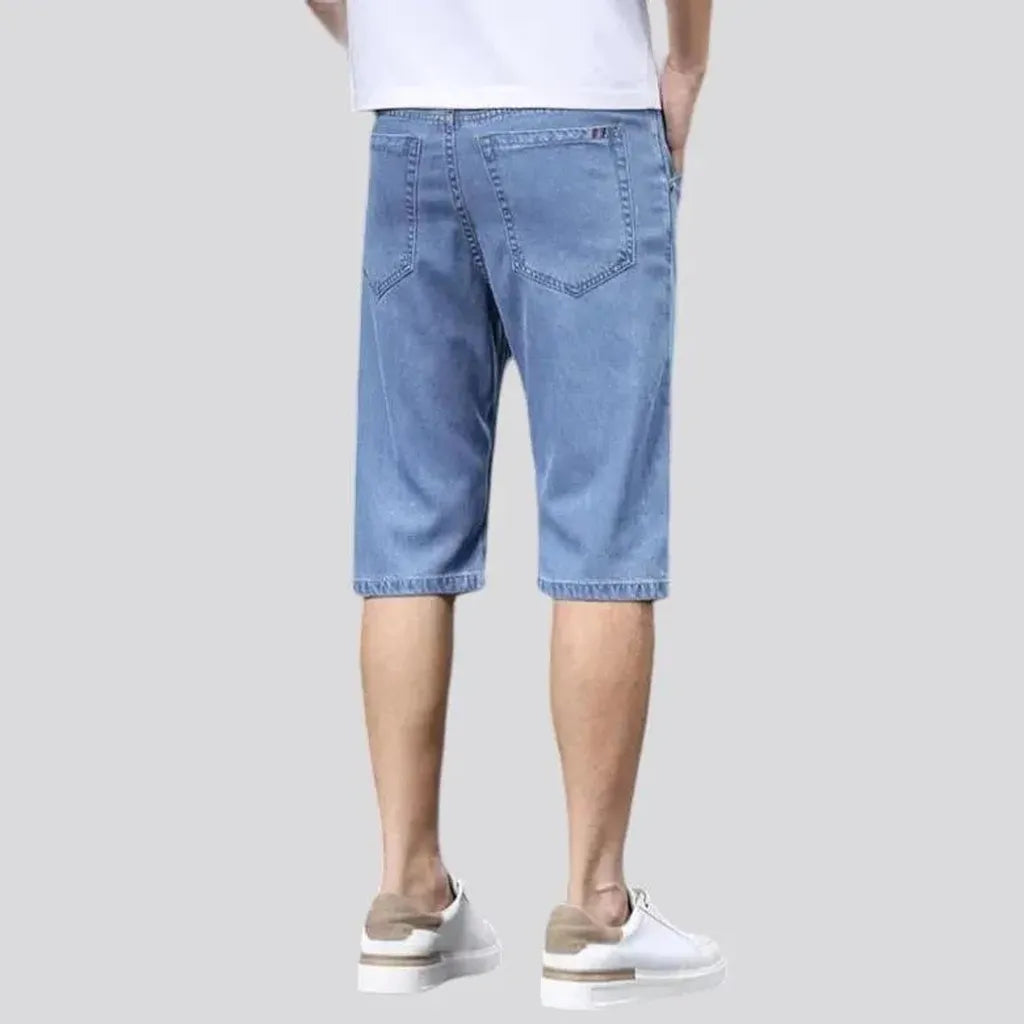 Knee-length mid-waist denim shorts for men