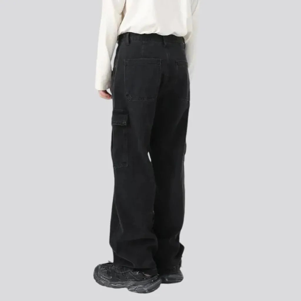 Washed out cargo pockets men's jeans