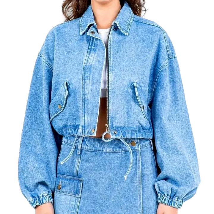 Trendy Oversized Women's Denim Jacket - Light Blue