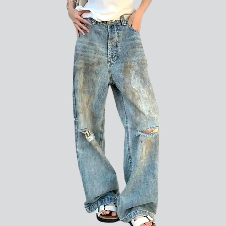 Whiskered painted jeans
 for ladies