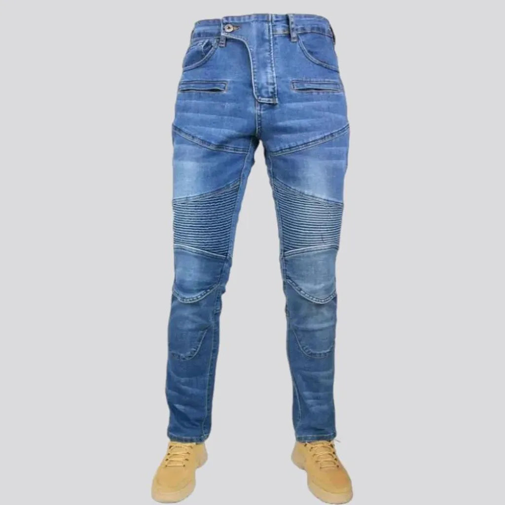 slim, stonewashed, biker, back-flap-pockets, high-waist, zipper-button, multi-pocket, men's jeans | Jeans4you.shop