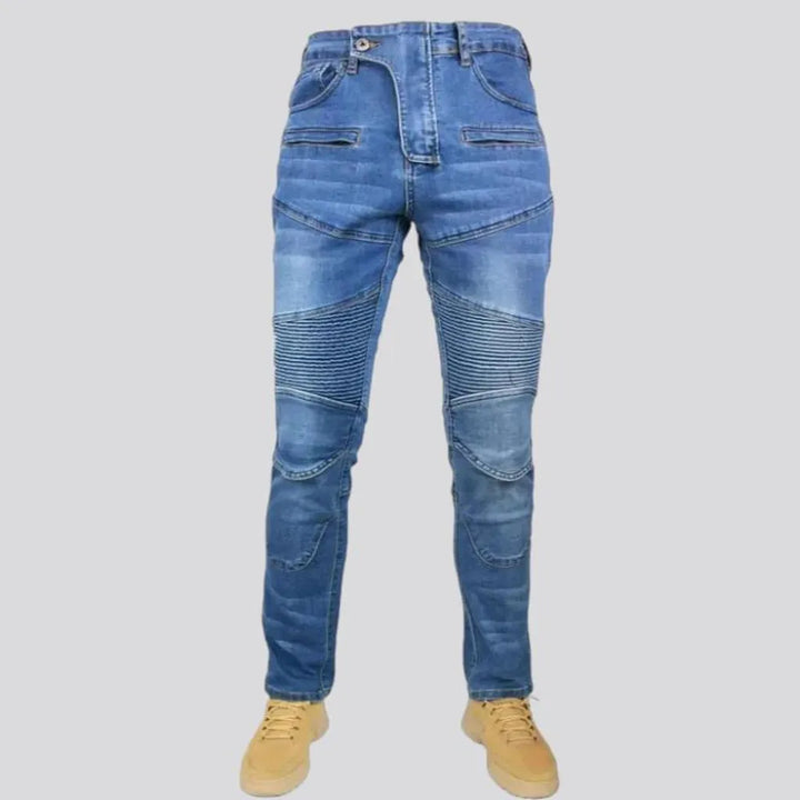 slim, stonewashed, biker, back-flap-pockets, high-waist, zipper-button, multi-pocket, men's jeans | Jeans4you.shop