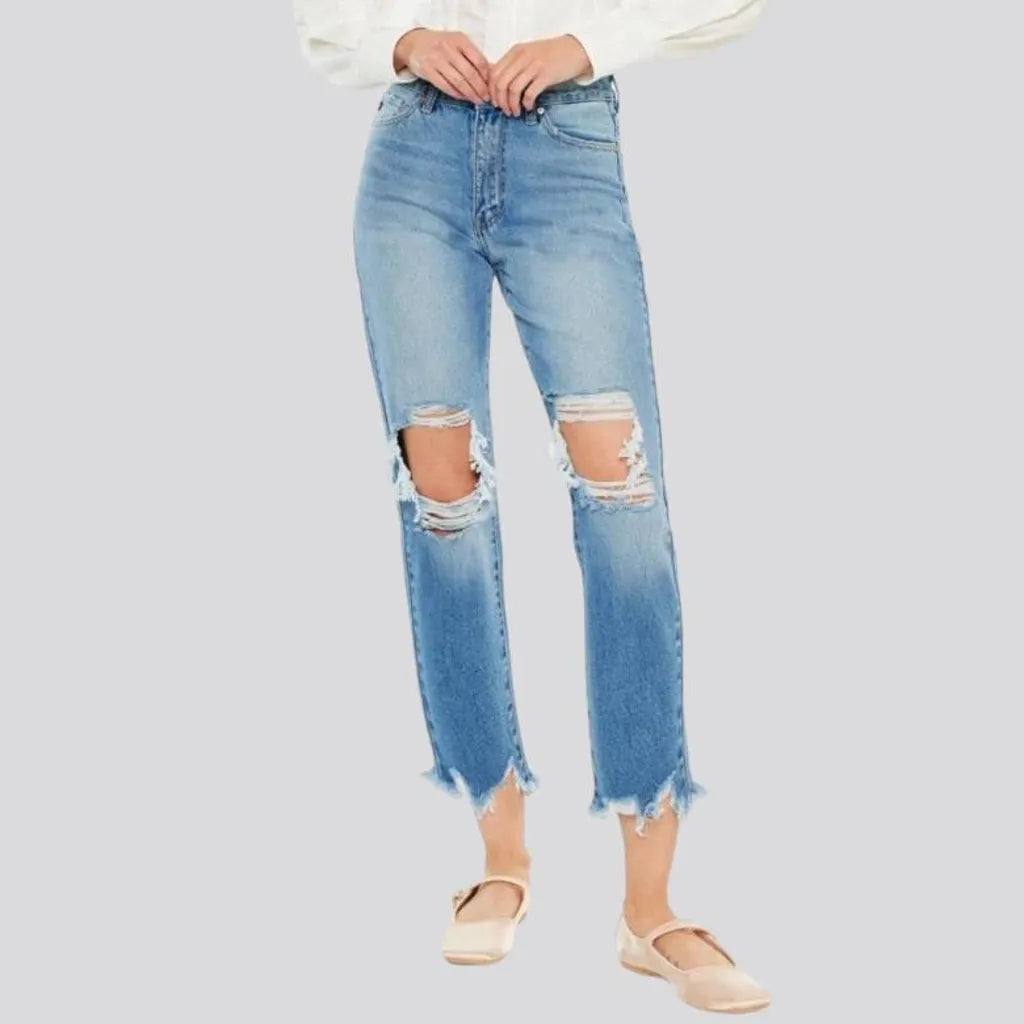 Cropped-bottoms women's light-wash jeans