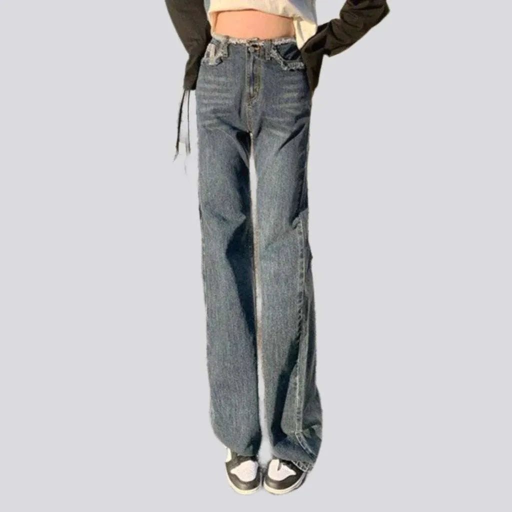 Raw waistband straight women's jeans