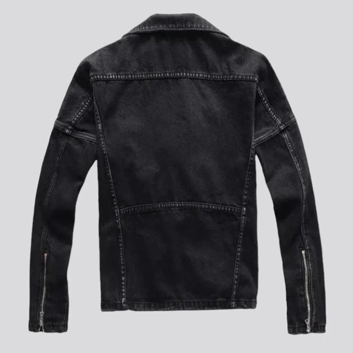 Monochrome biker denim jacket for men