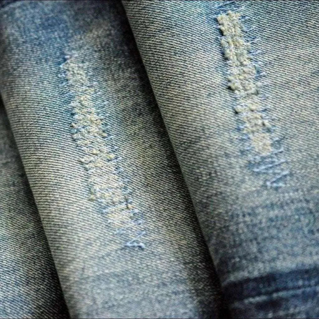 Sanded whiskered selvedge jeans
 for men