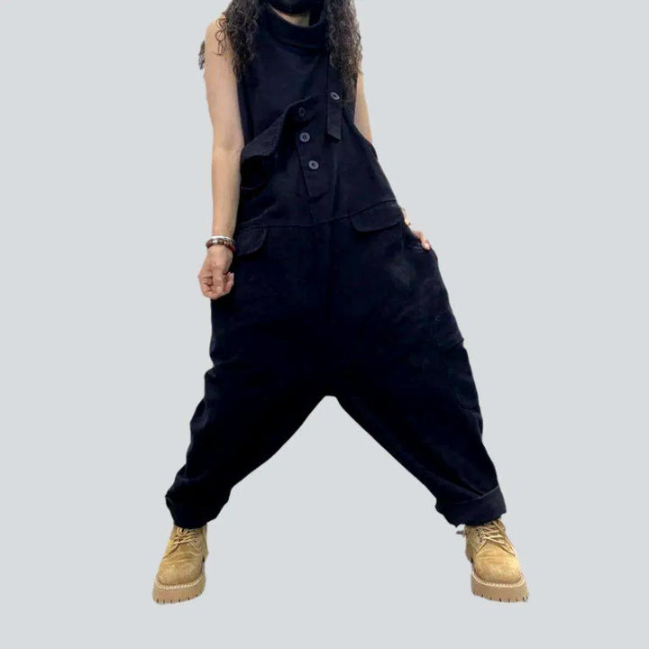 Dark baggy women's jeans overall