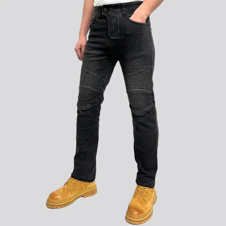 High-waist slim men's biker jeans