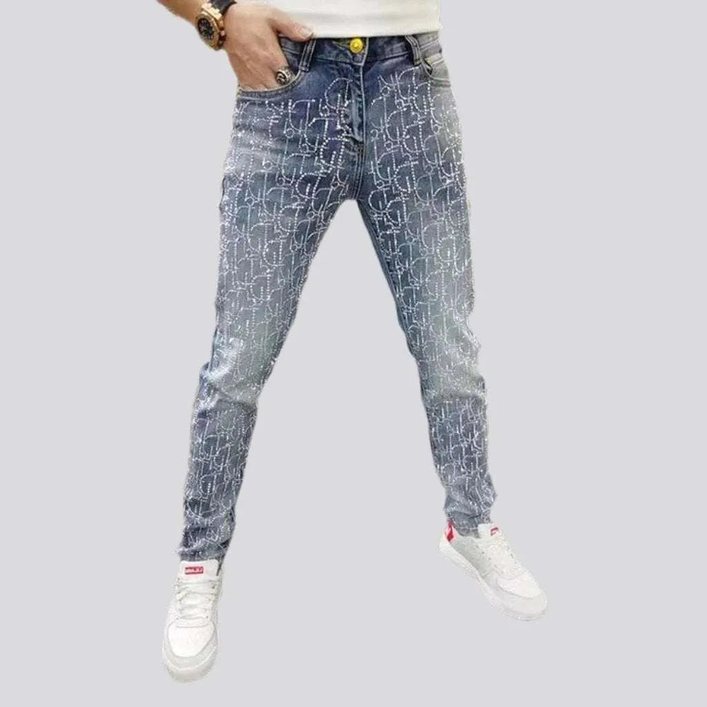 Mid-waist men's slim jeans