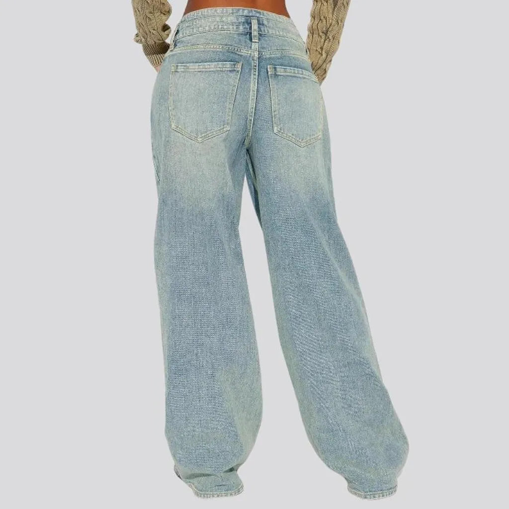 Floor-length double-waistline jeans