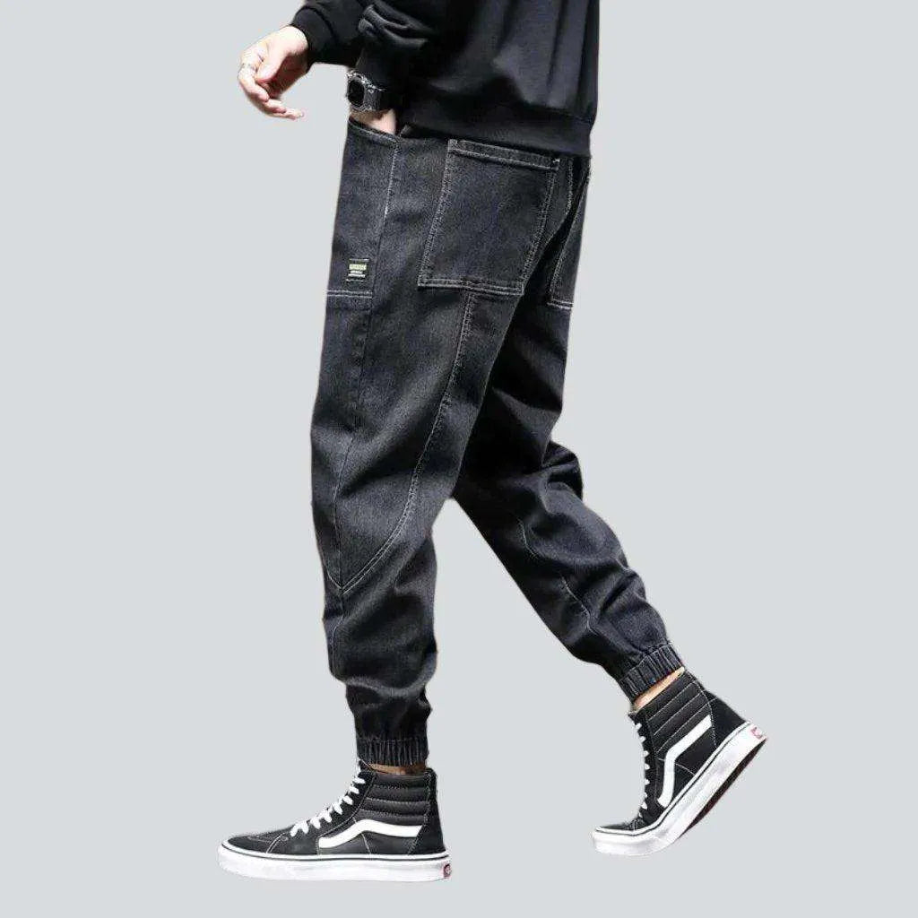 Streetwear dark men's denim joggers