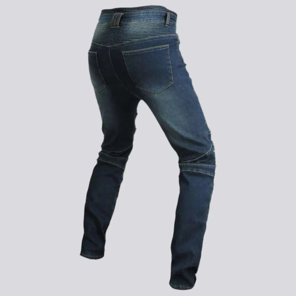 Slim mid-waist motorcycle jeans
 for men