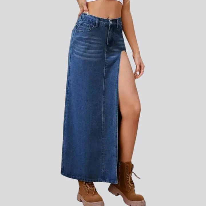 Whiskered high-waist jeans skirt
 for ladies