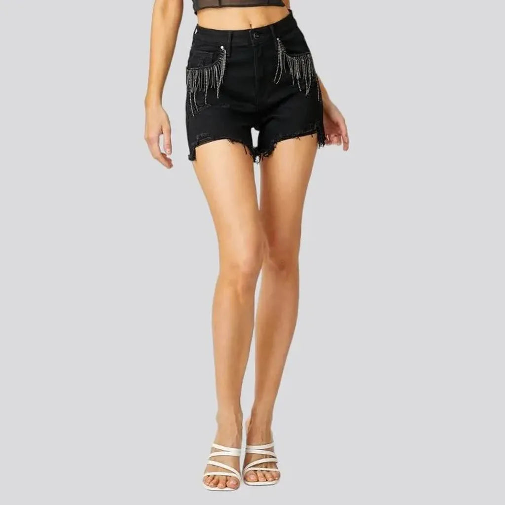 Black high-waist jean shorts for ladies