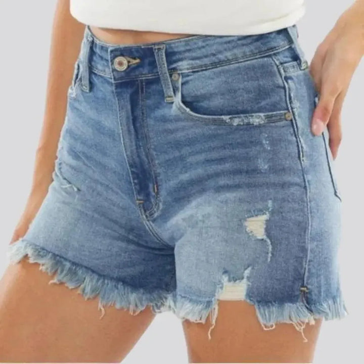 Distressed light-wash women's jeans shorts