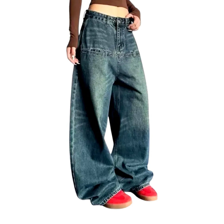 Faded Blue Retro Baggy Women's Jeans - Blue