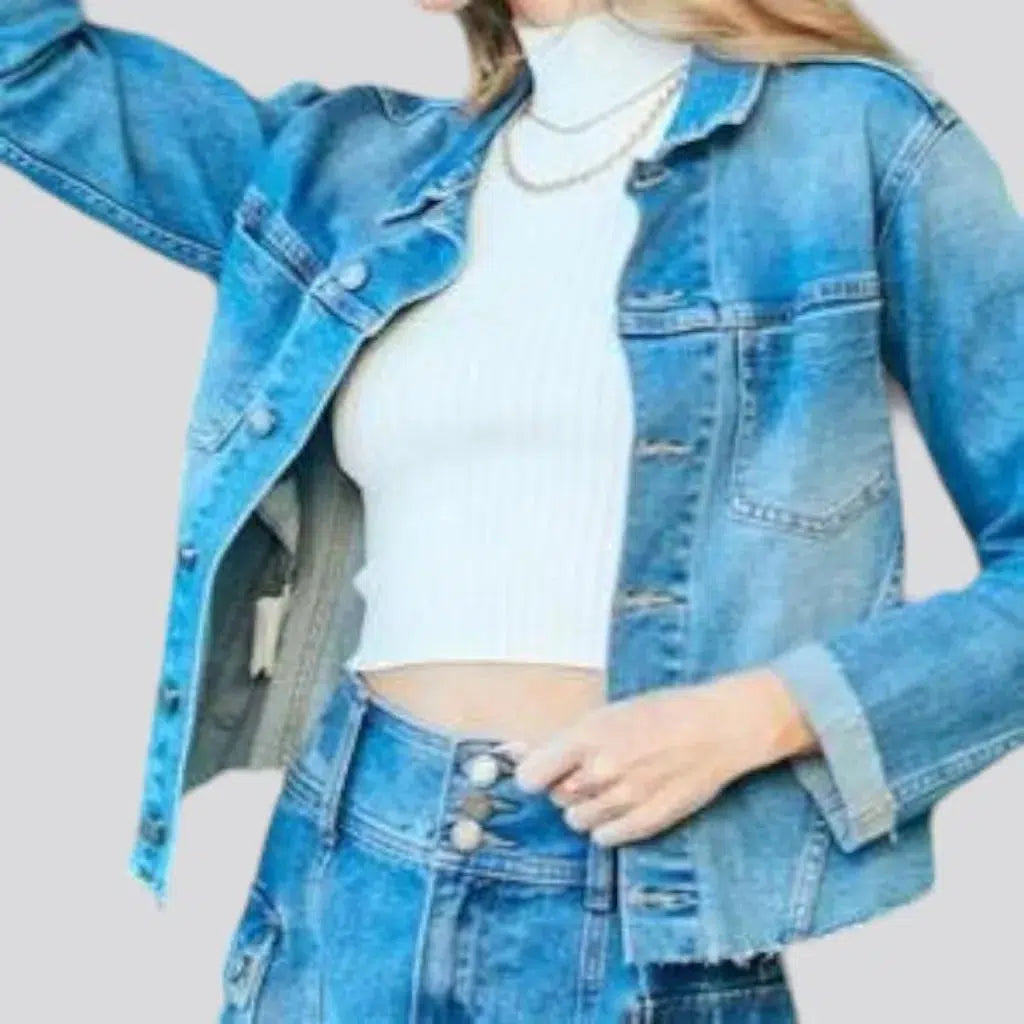 Sanded sky-blue women's jean jacket