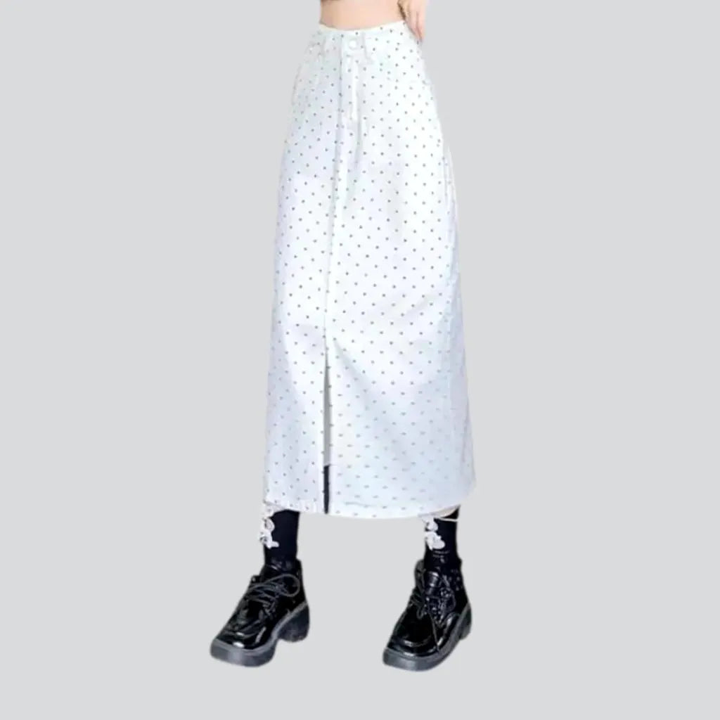 Long front-slit denim skirt
 for ladies