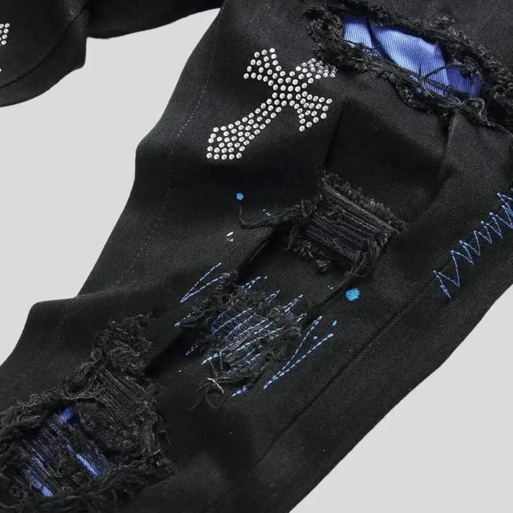 Cross-embroidery men's street jeans